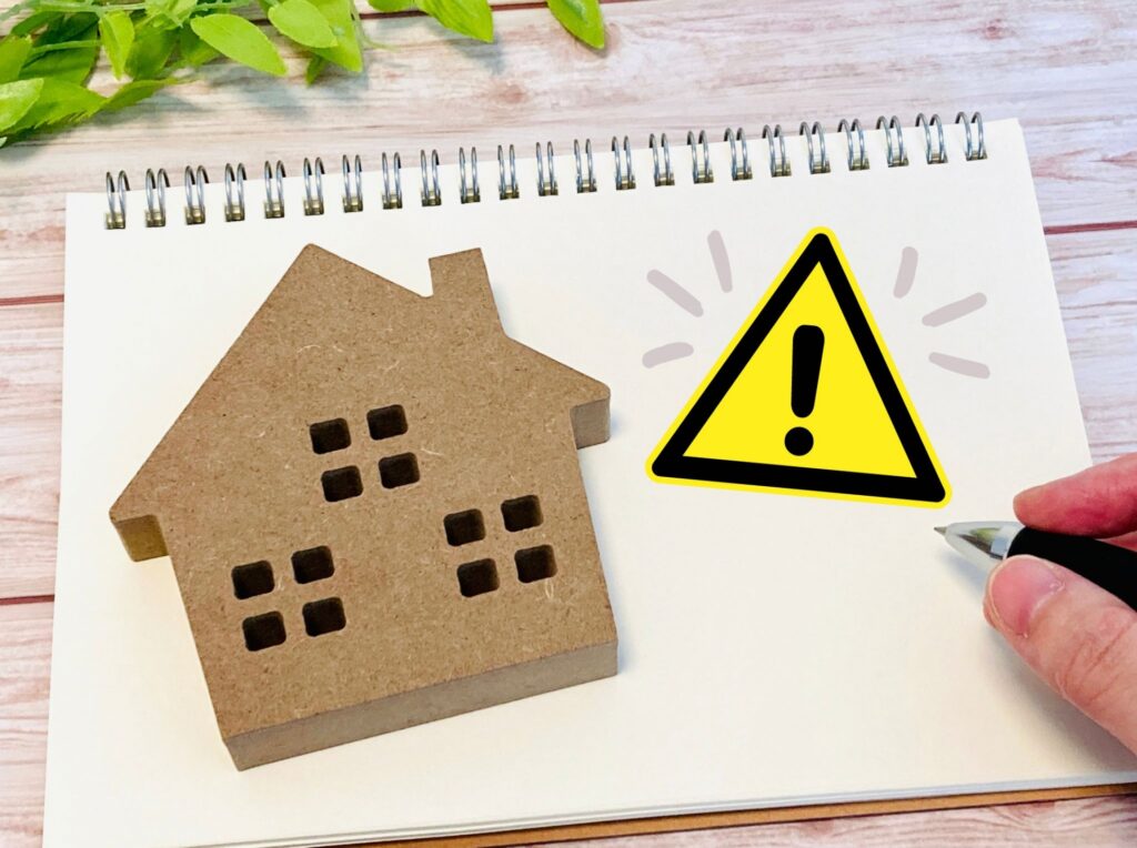 注意マークと家の模型